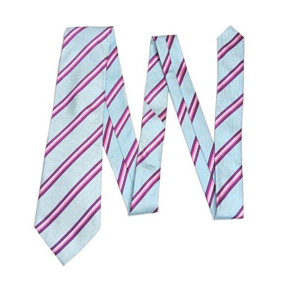 Loding Shirts Silk Tie Men’s Long 64” Blue Purple Pink Striped Designer Tie New - Picture 2 of 4